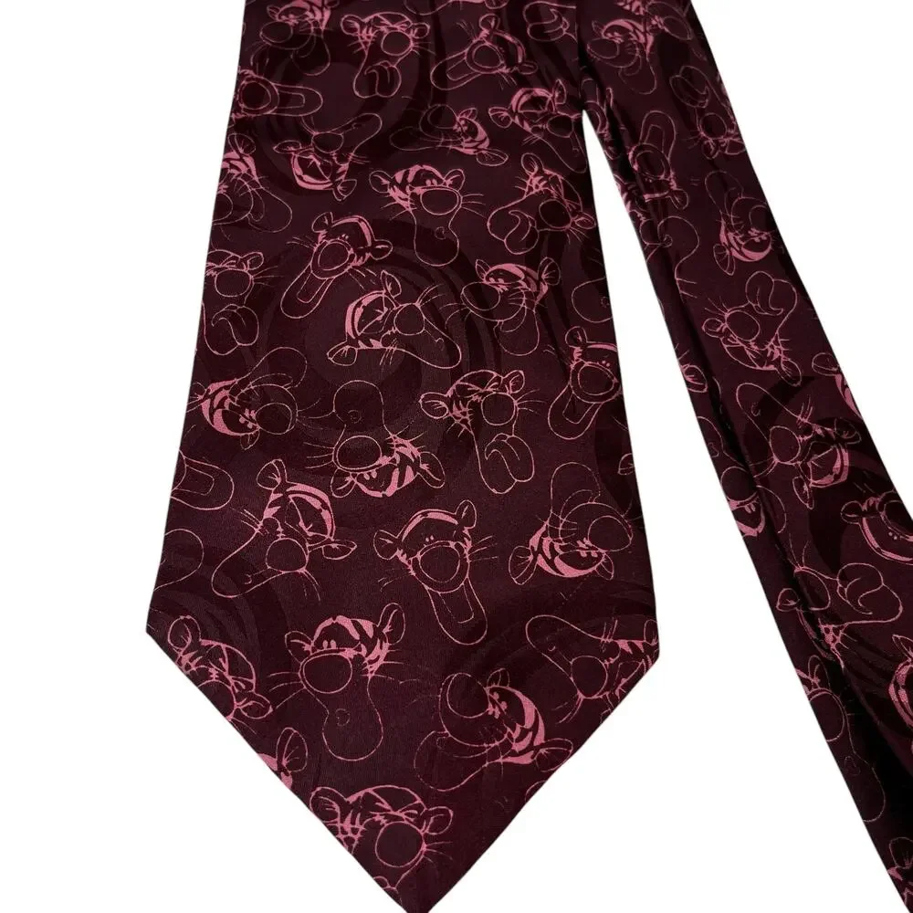 Vintage Disney Mickey Inc. Tigger Tie 100% Silk Burgundy Red New